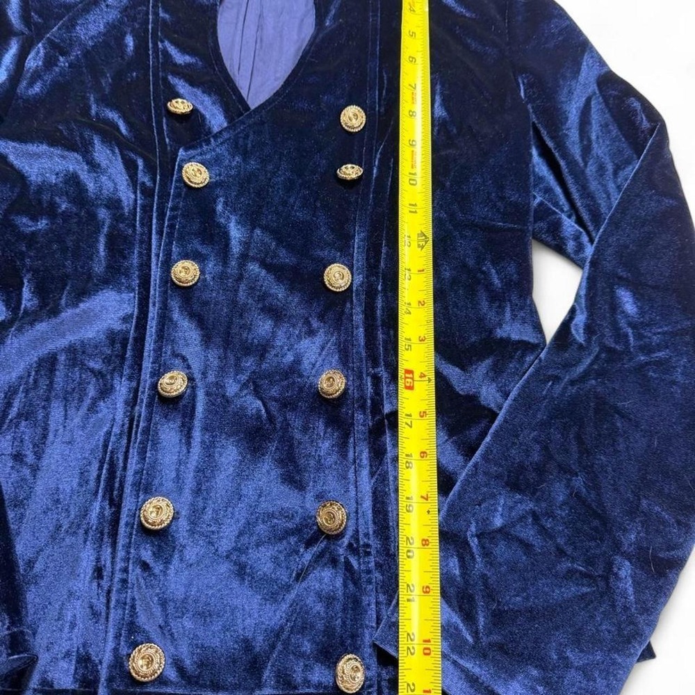 Blue Whimsygoth Velvet Blazer Jacket Double Breasted Gold Button Coat - Picture 4 of 5
